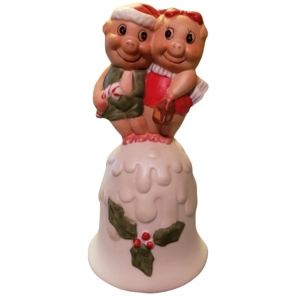 Vtg "Pigs In Love" Holiday/Christmas Ceramic Bell